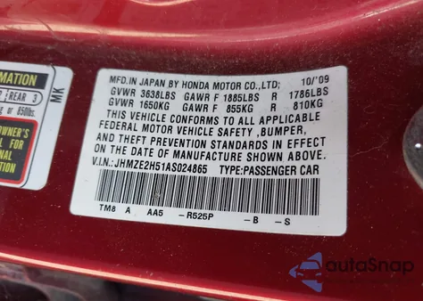 2010 Honda Insight Lx z USA, uszkodzony, nr VIN JHMZE2H51AS024865